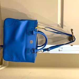 Tory Burch. Baby blue. Could be carried by handles or by shoulders. Brand new.